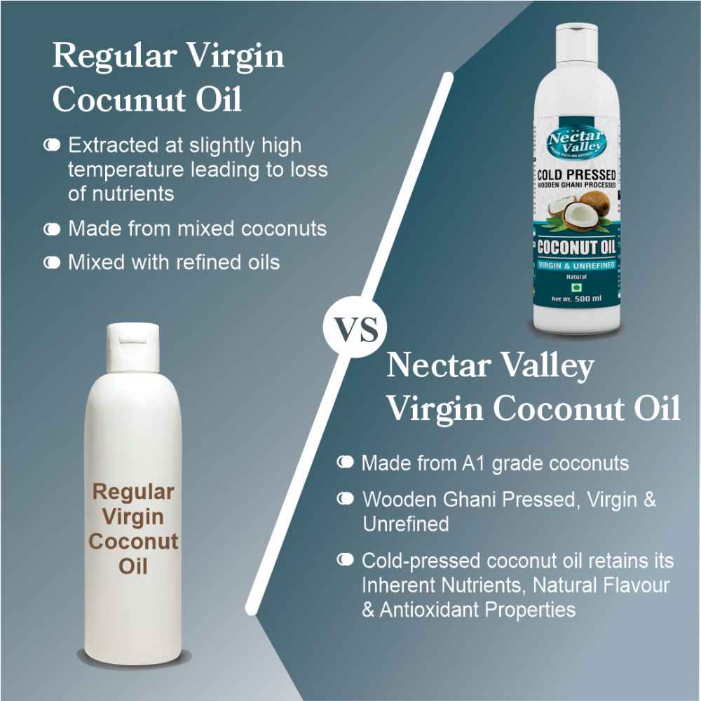 Virgin Coconut Oil organically processed, suitable for cooking, extracted from fresh coconut milk - 500ml