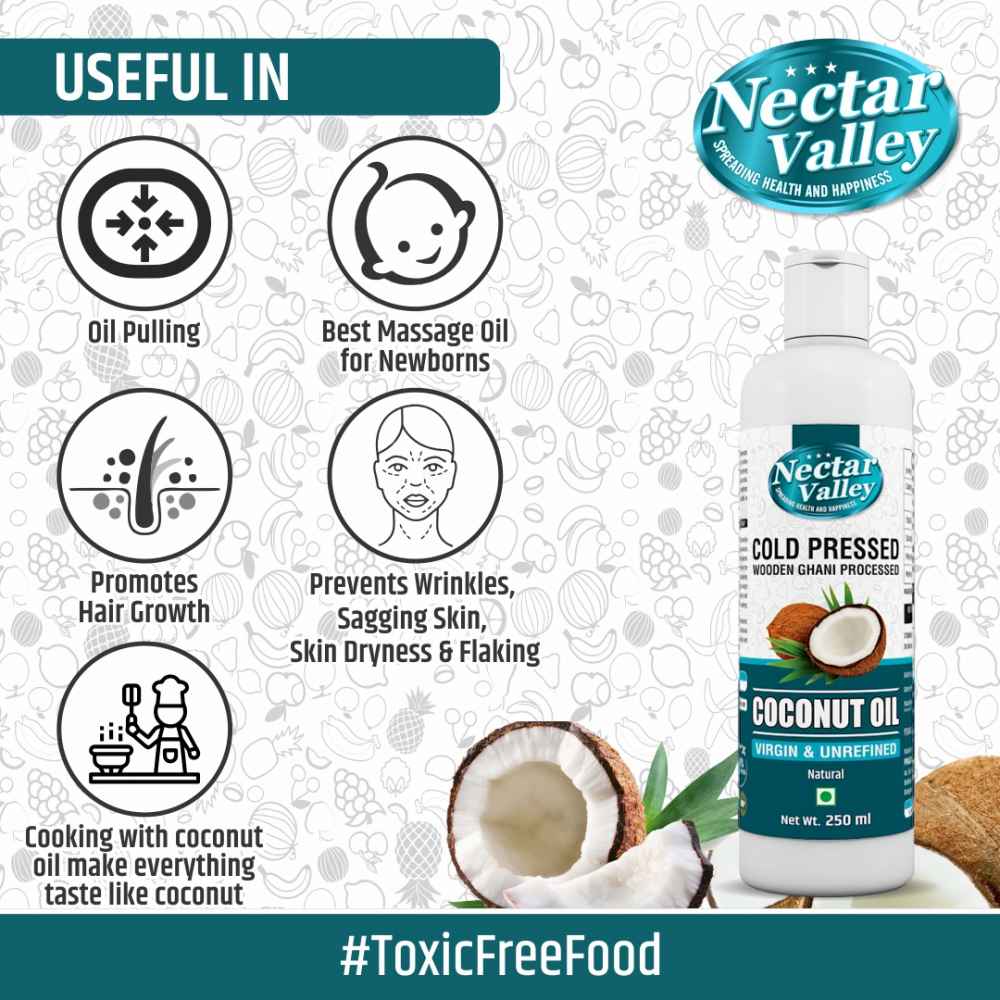 Nectar Valley Virgin Coconut oil organically processed, suitable for cooking, extracted from fresh coconut milk - 250ml
