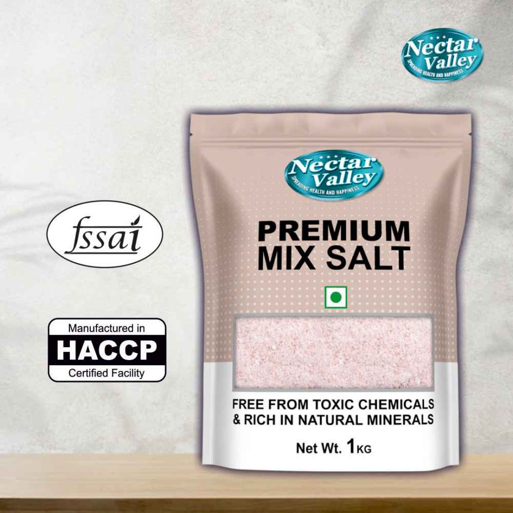Nectar Valley Premium Mix Salt, blend of 3 salts- sendha namak, Indian sea salt & black salt - 1Kg | Best salt for health.