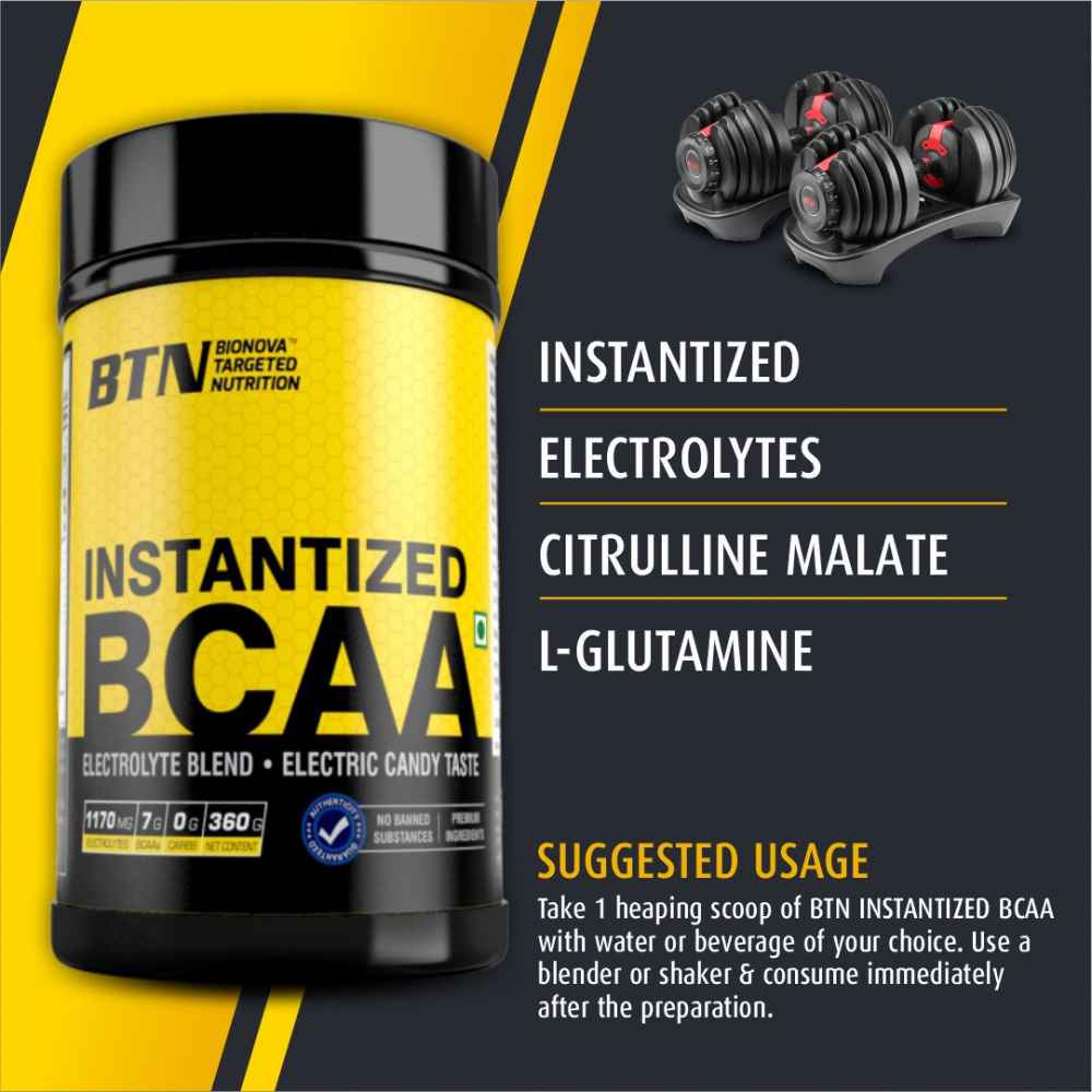 BTN Instantized BCAA (2:1:1 Ratio) Pre and Post Workout Supplement, enriched with Electrolytes, electric candy taste - 360g