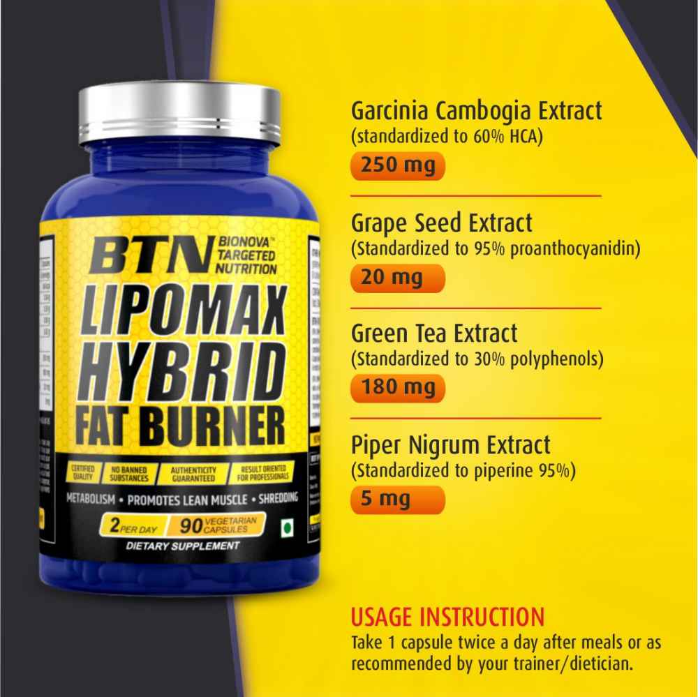 BTN Lipomax hybrid Fat burner capsules with natural extracts, thermogenic Fat Burner