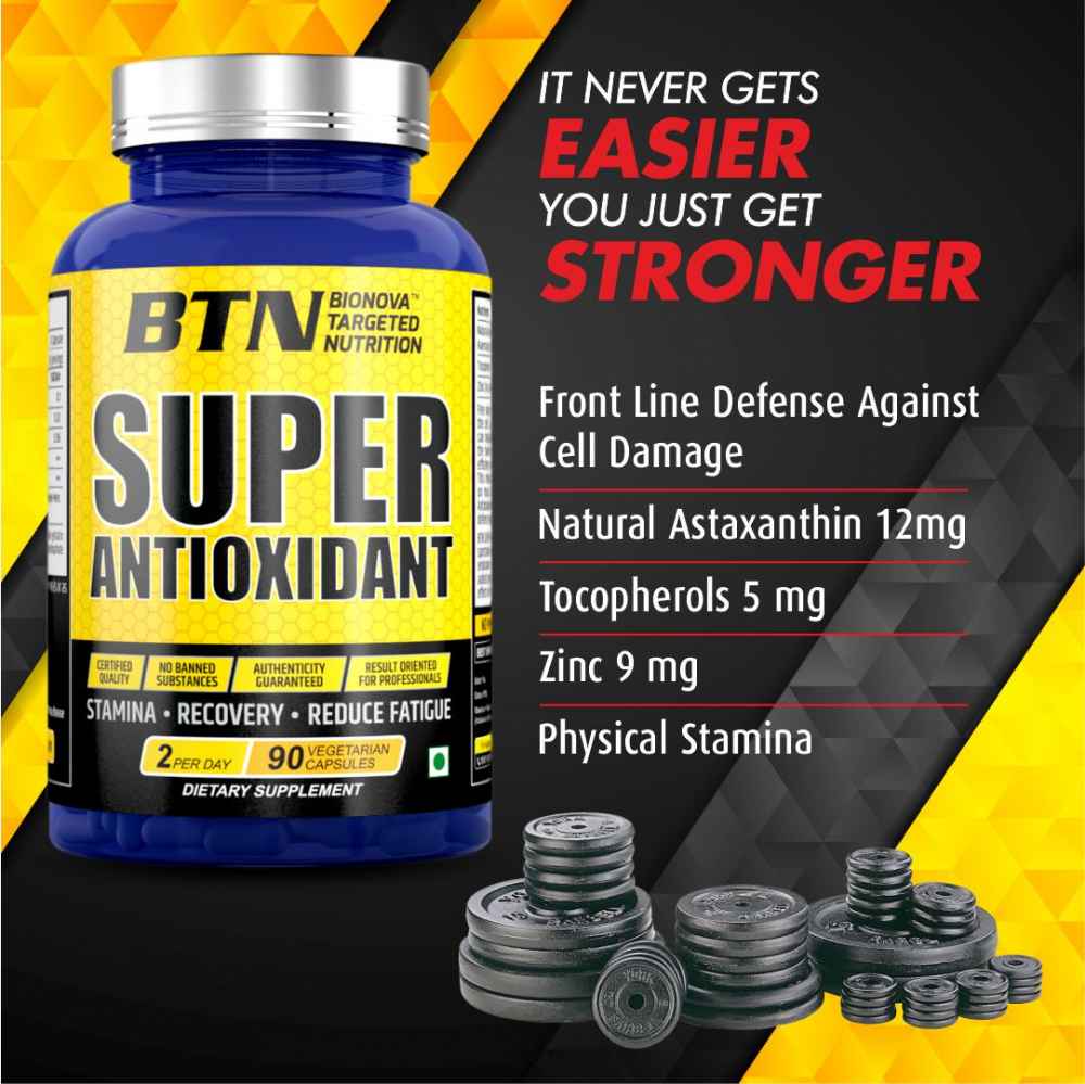 Super Antioxidant Astaxanthin 12 mg, with Natural Tocopherols & Zinc | For Energy, Eyes, Muscle & Skin | - 90 veg capsules