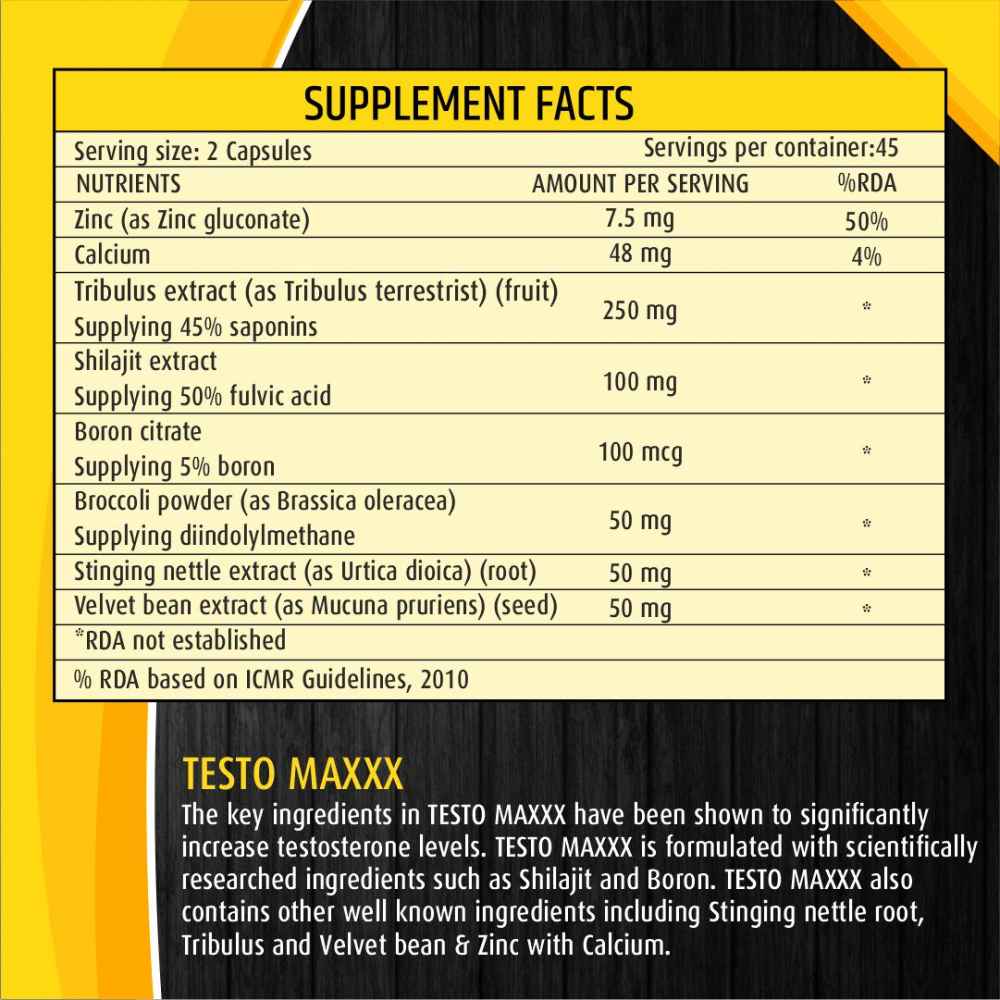 BTN Testomaxxx-Boost Your Muscle, Testosterone, and Energy-90 Veg Capsules for Men