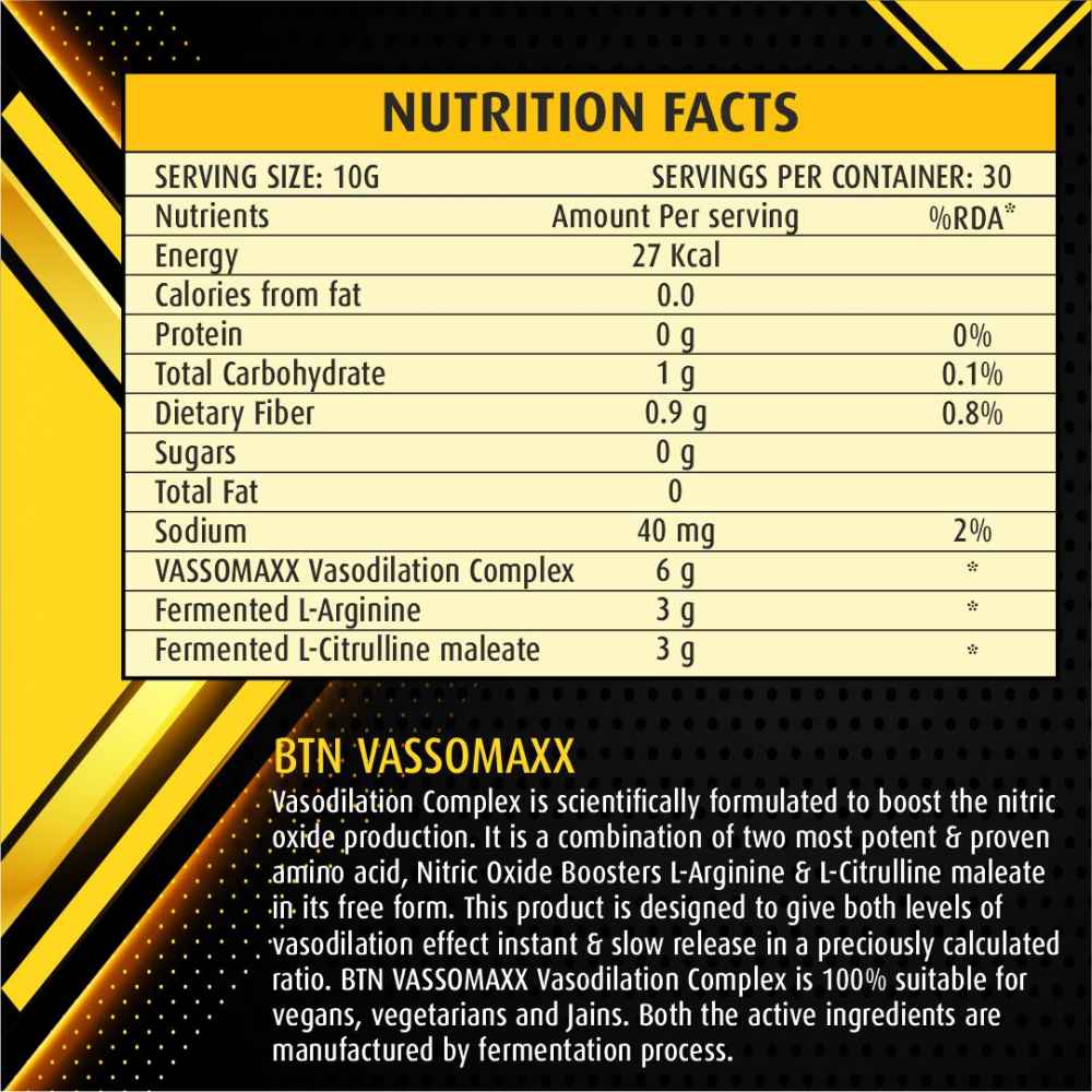 Vassomax Vasodilation Complex, slow & fast release formula without stimulants for pump, bodybuilder vein & muscle building (Lemon Ice tea) 300g