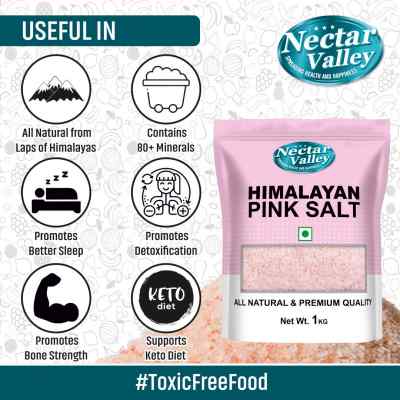 Nectar Valley Pink Himalayan Rock Salt Powder | All natural, free of toxins and impurities | Free flowing - 1 Kg Pack