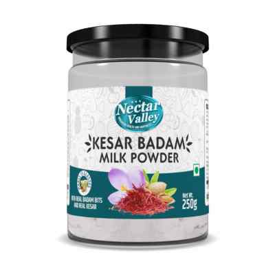  Nectar Valley Kesar Badam Milk Powder | Instant drink mix - for Hot & Cold servings  | Makes 15 glasses | 250gms