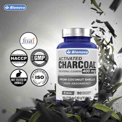 Activated Charcoal Capsules- 90’s pack - Mild on stomach & non habit forming - for Internal detoxification