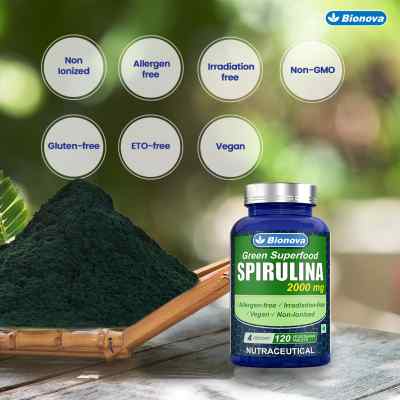 Spirulina Tablets - 120 tablets, (2000mg per serving) rich source of nutrients