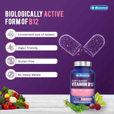 Bionova Vitamin B12 Vegetarian Tablets- 60’s Pack- Plant based & biologically active