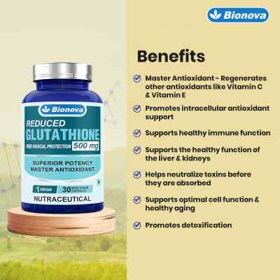 L-Glutathione (Reduced) 500mg capsules master antioxidant, supports even skin tone & premature aging of cells - 30 vegetarian quick release capsules