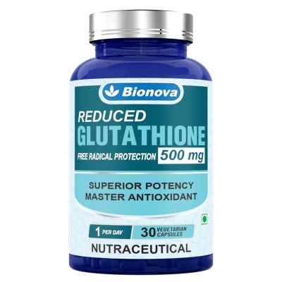 Glutathione 500mg capsules - L-Glutathione (reduced) master antioxidant, supports detoxification, pigmentation, even skin tone & premature aging of cells -30 vegetarian quick release capsules