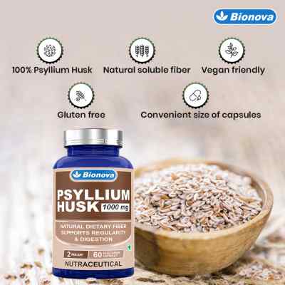 Bionova Psyllium Husk / Isabgol 1000mg, 60 quick release vegetarian capsules