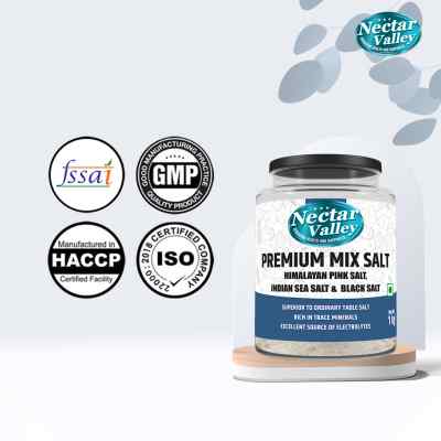 Nectar Valley Premium Mix Salt, blend of 3 salts- sendha namak, Indian sea salt & black salt - 1Kg | Best salt for health, makes food more tasty. Rich in minerals, good for bones, digestion, circulation, immunity & removal of toxins