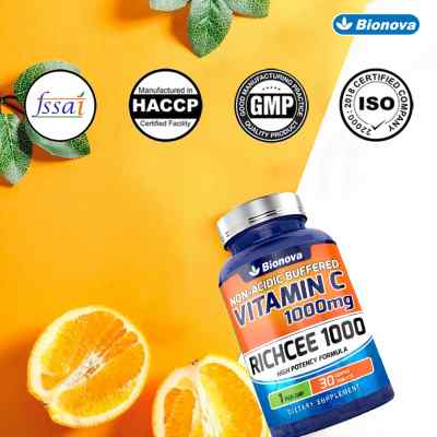 Bionova Vitamin C 1000 mg tablets, Non-Acidic & buffered - gentle on stomach does not upset the stomach - 30 coated tablets