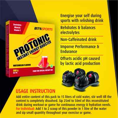Protonic Instant energy booster watermelon drink with complex carbohydrate, electrolytes, minerals & vitamin C  - 500g pack