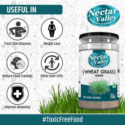 Organic Wheatgrass Leaf Powder, 250g - Rich in Fibers, Chlorophyll, Fatty Acids and Minerals - Certified Non-GMO Vegan Food Supplement by Nectar Valley