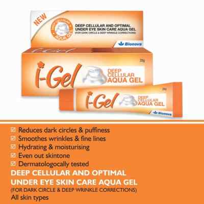 Bionova I-Gel Under Eye Cream for Dark Circles, Wrinkles, Skin Firming & Fine Lines - Deep cellular Aqua Gel for Under Eye Skin Care - 25g